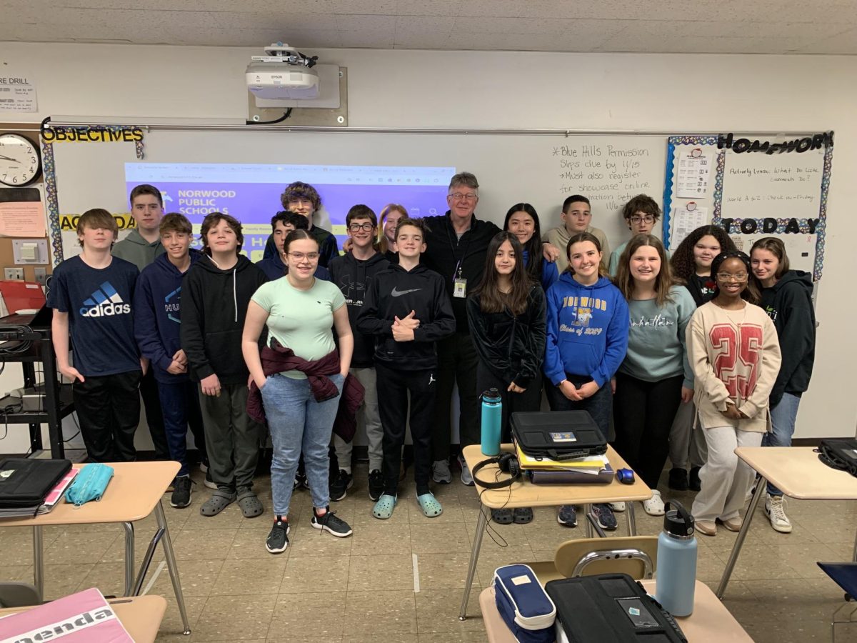 Jim Tighe and his current 8th grade History class