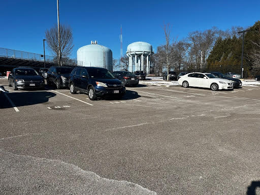 Back lot at NHS with empty spots