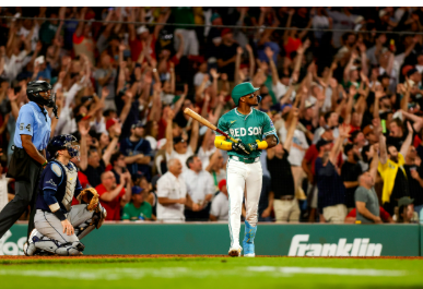 Ceddanne Rafaela watching his walk-off home run. 