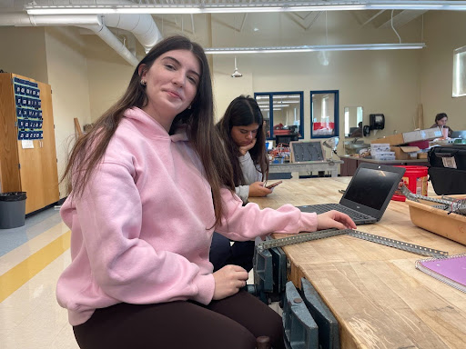 Freshman Cadence Phillips working in Dr. Crowley's room
