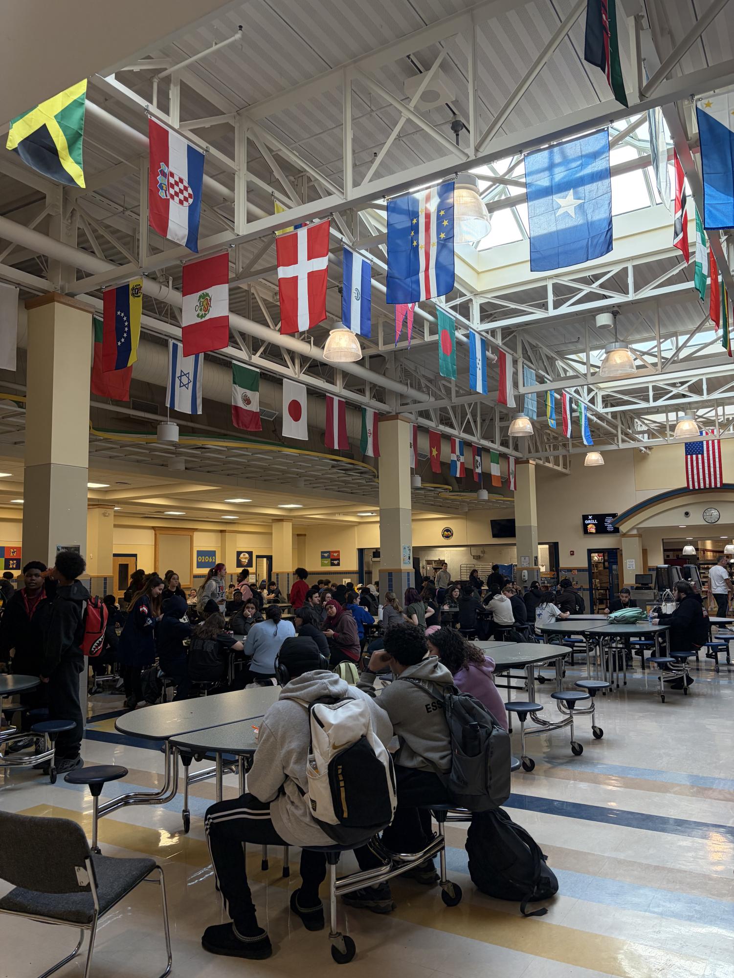 The flags hanging in the NHS lunchroom  celebrate the various cultures and the many different countries students come from.