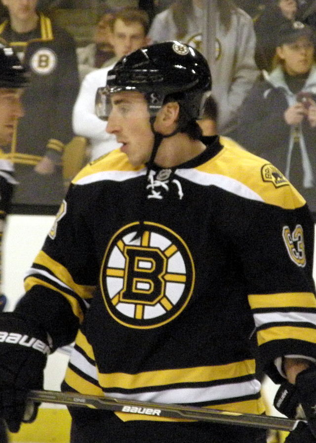 Brad Marchand playing against the Pittsburgh Penguins at Boston Bruins in 2012.