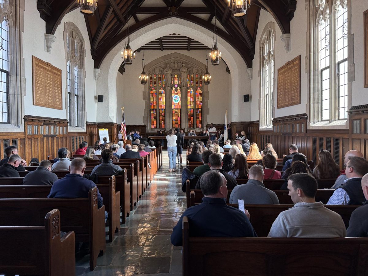 Memorial Hall was the location of the mock Town Meeting