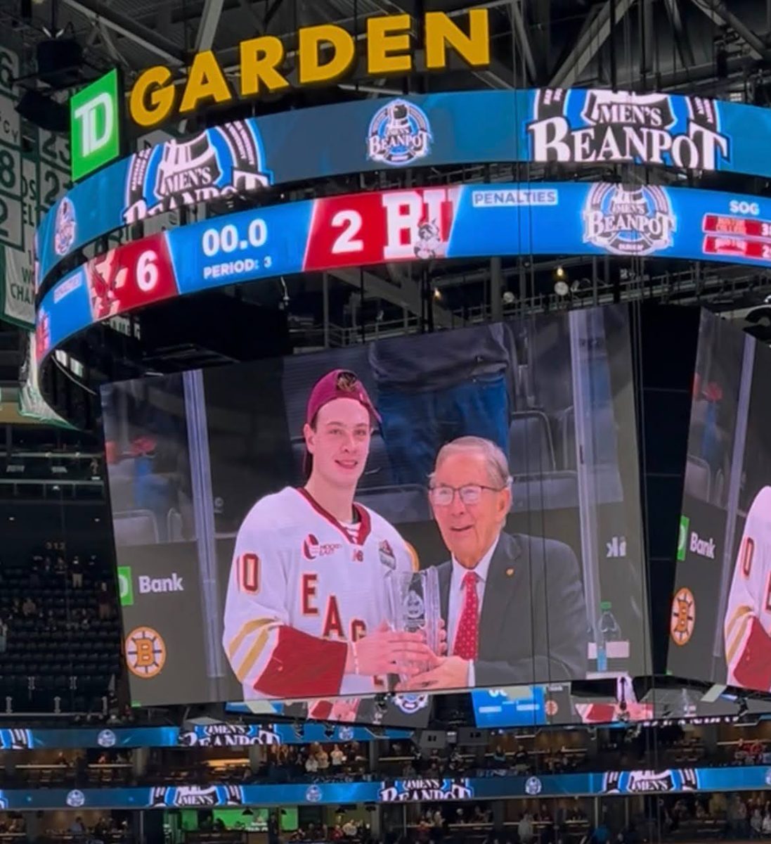 James Hagens receiving the Beanpot MVP
