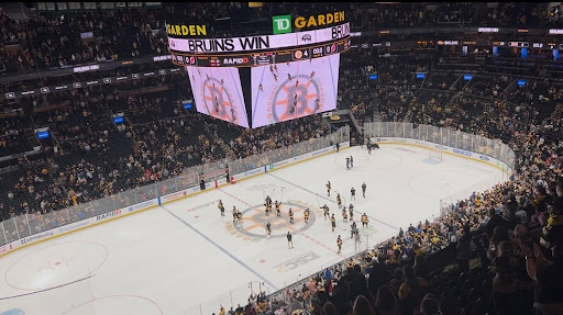 The Bruins saluting the crowd after their last regular season home game.
